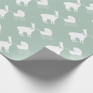 Papel De Presente Chá de fraldas Llama Verde Sexo Neutro