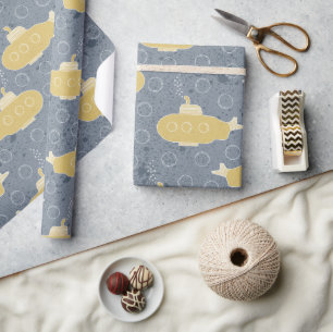 Papel De Presente Chá de fraldas Náutico de Meninos Submarinos Cujos