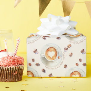 Papel De Presente Chá de fraldas personalizado de café com aquarela
