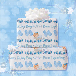 Papel De Presente Chá de fraldas Personalizado Texto Menino Azul Bal