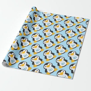Papel De Presente Chá de fraldas pinguim azul