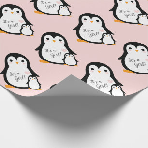 Papel De Presente Chá de fraldas Pinguim Bonito Menina Rosa