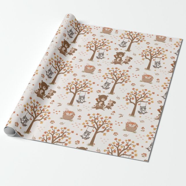 Papel De Presente Chá de fraldas Raquino de Woodland Baby Bears (Desenrolado)