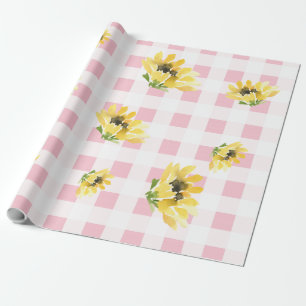 Papel De Presente Chá de fraldas Rosa Rosa Gingham Girassol