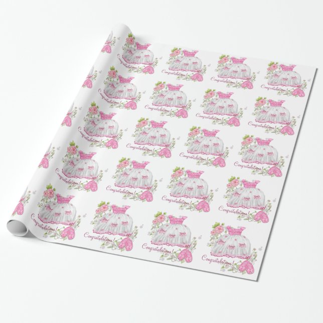 Papel De Presente Chá de fraldas rosa rosa rosa (Desenrolado)