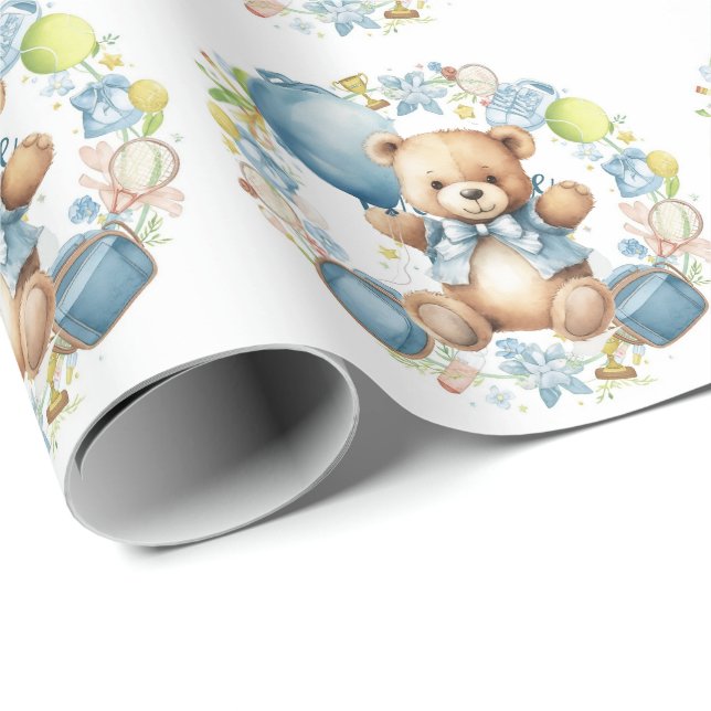 Papel De Presente Chá de fraldas tênis para o Bebê Menino Blue Temed (Ponta do rolo)