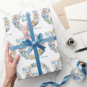 Papel De Presente Chá de fraldas tênis para o Bebê Menino Blue Temed