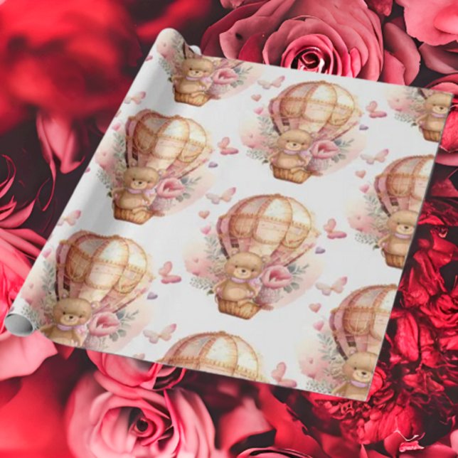 Papel De Presente Chá de fraldas Urso Quente de Ar Rosa (Bring your dream party to life with our selection of quality Teddy Bear themed party supplies )