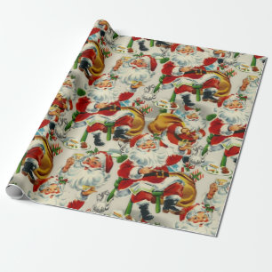 Papel De Presente Chá de Natal Vintage com Papai Noel