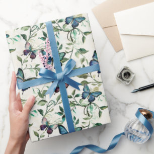 Papel De Presente Chá de Noiva Borboletas Azuis Lindas