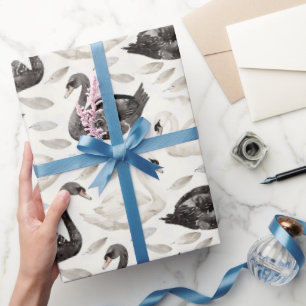 Papel De Presente Chá de Noiva Cisnes Pretos Brancos
