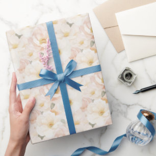 Papel De Presente Chá de Noiva com Flores Rosa Bege