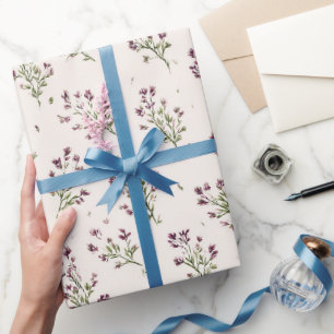 Papel De Presente Chá de Noiva com Flores Roxas Lindas