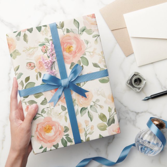 Papel De Presente Chá de Noiva das Flores de Pêssego Lindas (Presentear)