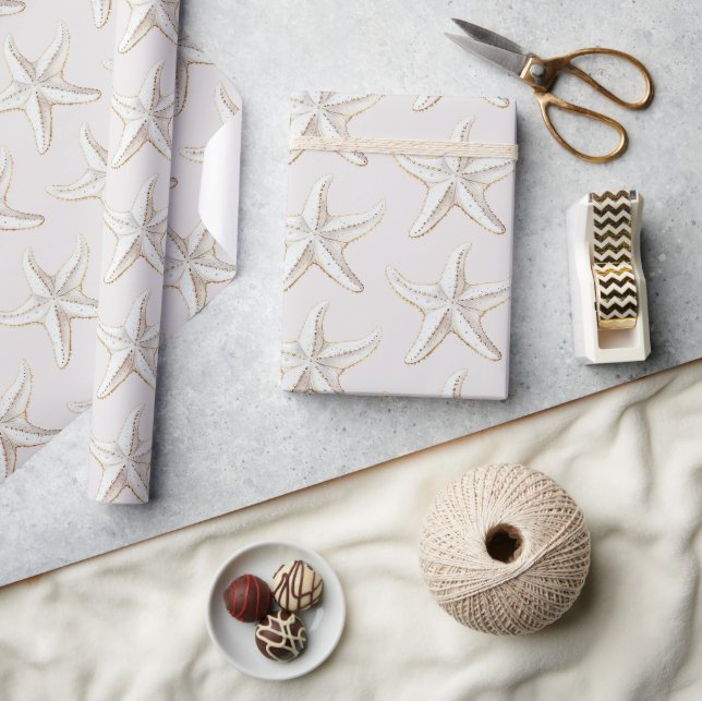 Papel De Presente Chá de Noiva de Praia Estrela do Mar Dourado Branc (Artesanato)