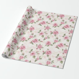 Papel De Presente Chá de Noiva de Rosas Rosa Floral