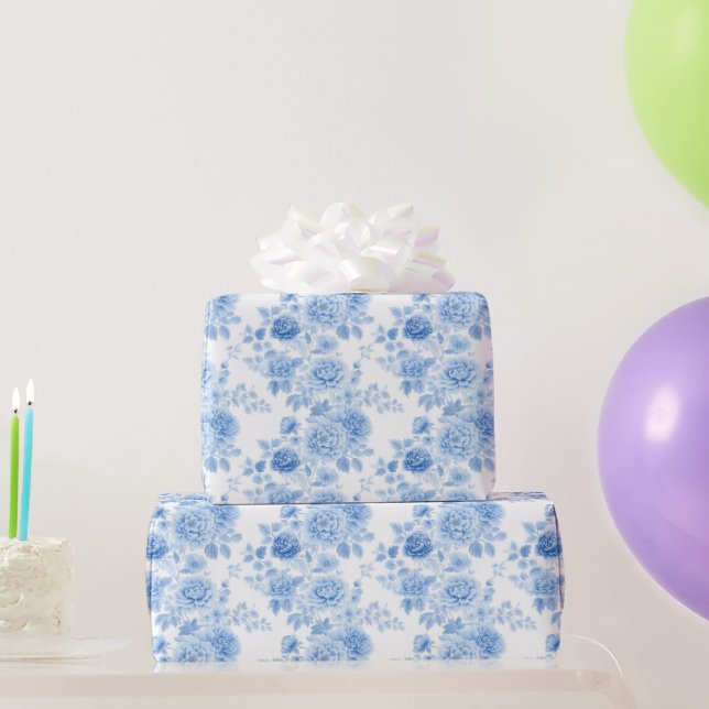 Papel De Presente Chá de Noiva Floral Azul Romântico (Presentes para festas)