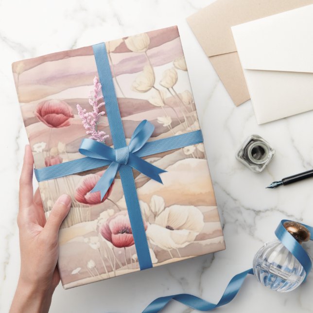 Papel De Presente Chá de Noiva Floral Bege Burgundy (Presentear)