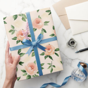 Papel De Presente Chá de Noiva Floral Creme Pêssego