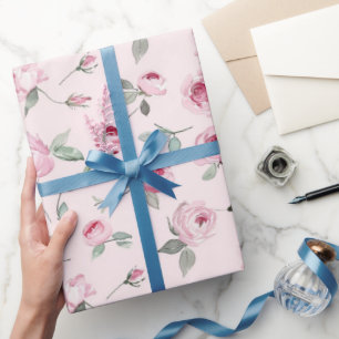 Papel De Presente Chá de Noiva Floral de Rosas Rosa Bonito