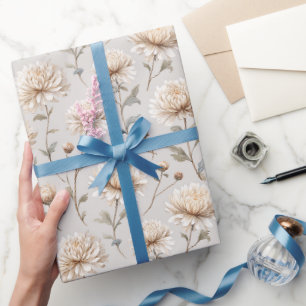 Papel De Presente Chá de Noiva Floral Marrom Cacau Creme