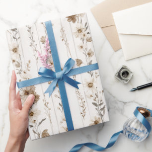 Papel De Presente Chá de Noiva Floral Marrom Creme