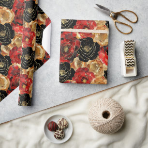 Papel De Presente Chá de Noiva Floral Preto Dourado 