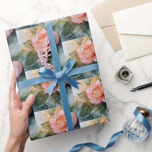 Papel De Presente Chá de Noiva Floral Rosa Pêssego