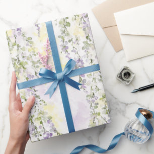Papel De Presente Chá de Noiva Flores Verde Lavanda Romântico