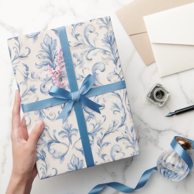 Papel De Presente Chá de Noiva Folha Azul Creme (Presentear)