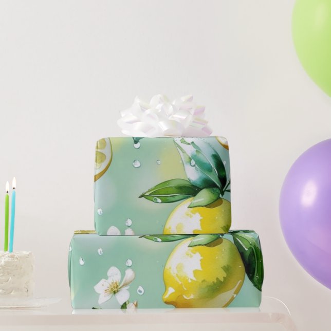 Papel De Presente Chá de noiva moderno em azul limão floral script (Presentes para festas)