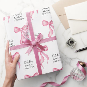 Papel De Presente Chá de Noiva Personalizado com Laço Rosa