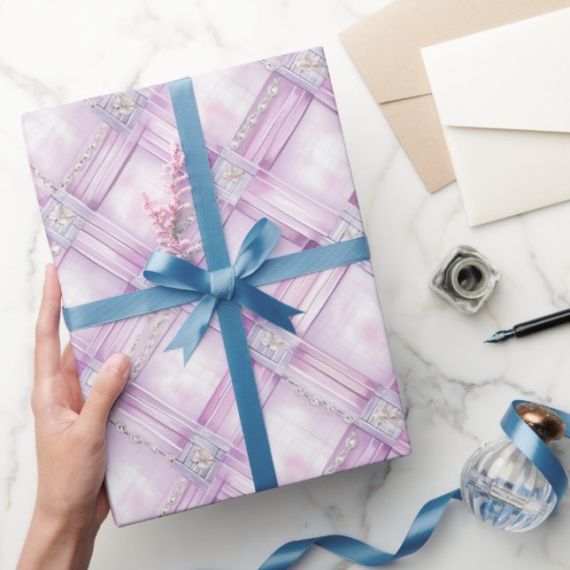 Papel De Presente Chá de Noiva Rosa Roxo Pérola (Presentear)