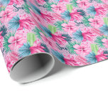 Papel De Presente Chá de panela de aniversário das flores azuis cor-<br><div class="desc">Um impressão de verão tropical divertido neste rolo de papel embrulhado. Perfeito para aniversário,  chás de panela e casamentos.</div>