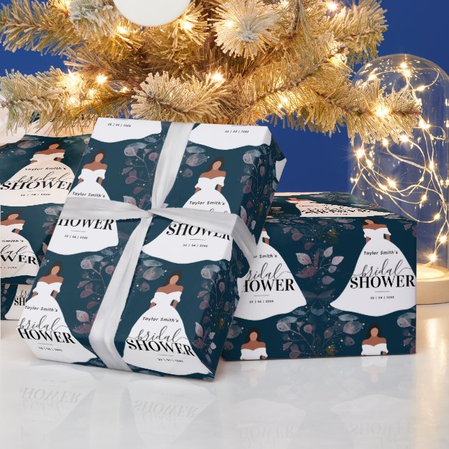 Papel De Presente Chá de panela de Flor Russo Burgundy Marinho Azul (Feriados)