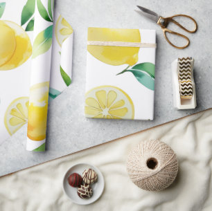 Papel De Presente Chá de panela de guião floral azul-limão moderno