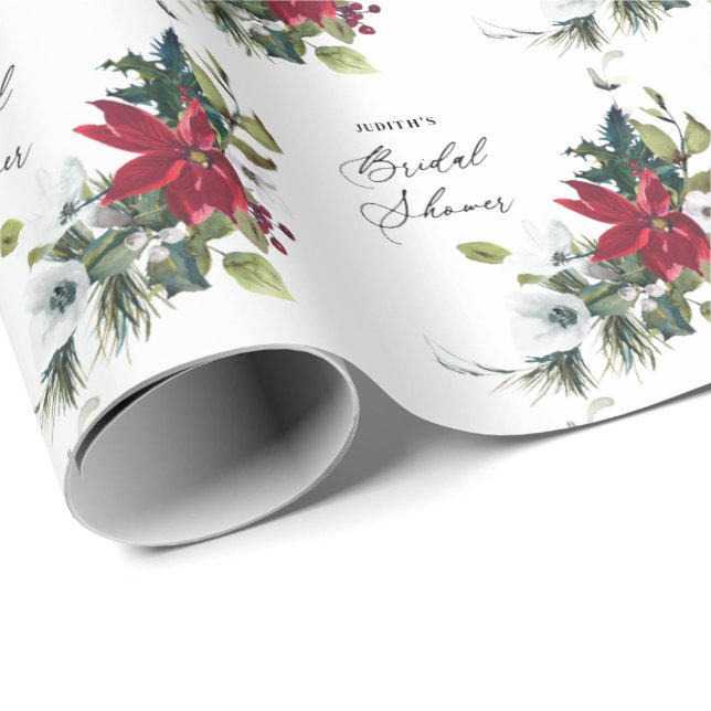 Papel De Presente Chá de panela de Poinsettia de inverno (Ponta do rolo)