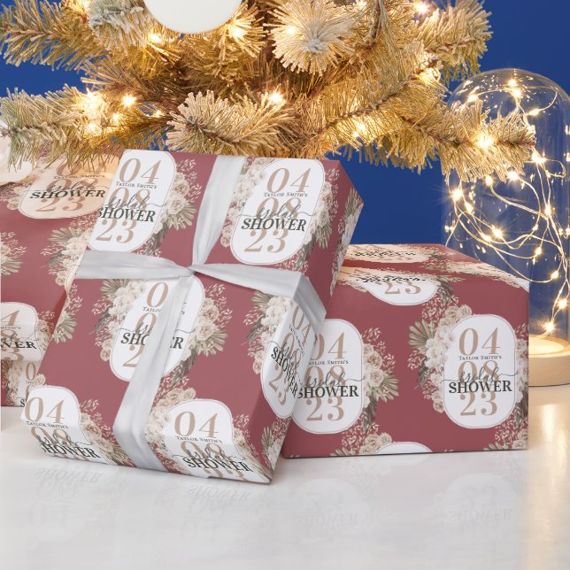 Papel De Presente Chá de panela de Quadro Floral Elegante Personaliz (Feriados)