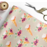 Papel De Presente Chá de panela ou papel de lavagem com palha de ani<br><div class="desc">Flores roxas e papel de enrolamento de Sorvetes é perfeito para um aniversário ou chá de panela de verão. Flores roxas brilhantes com cones de sorvete cor-de-rosa. Um padrão único e divertido! Todos os designs são © AÇÚCAR E CONVITE ESPILAR.LLC</div>