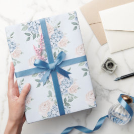 Papel De Presente Chá de panela Romântico de Flores Azuis Rosa