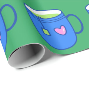 Papel De Presente Chá Verde Matcha no Padrão Brilhante Azul de Mug