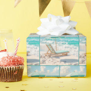 Papel De Presente Chaise Lounge Na Areia Do Oceano Branco