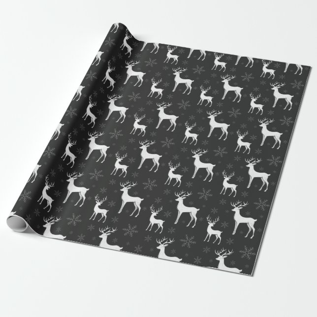 Papel De Presente Chalkboard Reindeer e Snowflakes Natal (Desenrolado)