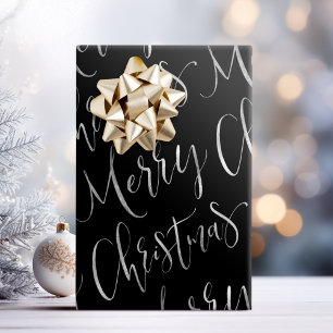 Papel De Presente Chamada de Natal Preto Caligrafia Feriado