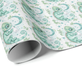 Papel De Presente Chameleon Cute Baby Pastel Watercolor Padrão