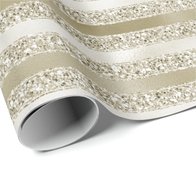 Papel De Presente Champagne Dourada Glitter Glitz Stripes (Ponta do rolo)