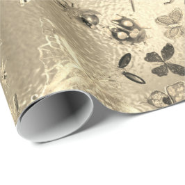 Papel De Presente Champaigne Dourada Meadow Butterfly Insetos Gems