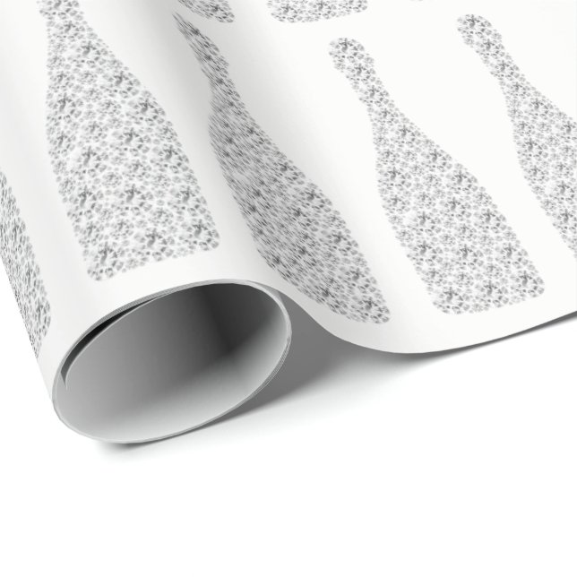 Papel De Presente Champanhe Swarovski Crystals Diamond Botles Branco (Ponta do rolo)