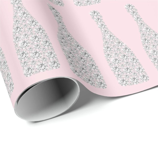 Papel De Presente Champanhe Swarovski Crystals Diamond Botles Rosa (Ponta do rolo)