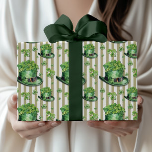 Papel De Presente Chapéu Cute Clover Listra Verde Sálvia Dia de São